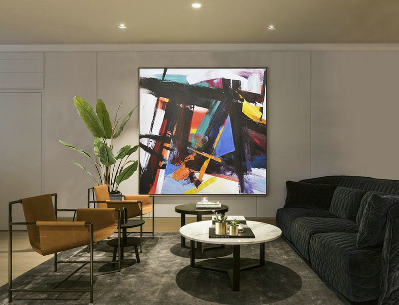 Large Abstract Painting On Canvas,Oversized Palette Knife Painting Contemporary Art On Canvas,Pretty Abstract Paintings,Black,Blue,Red,White,Yellow.etc